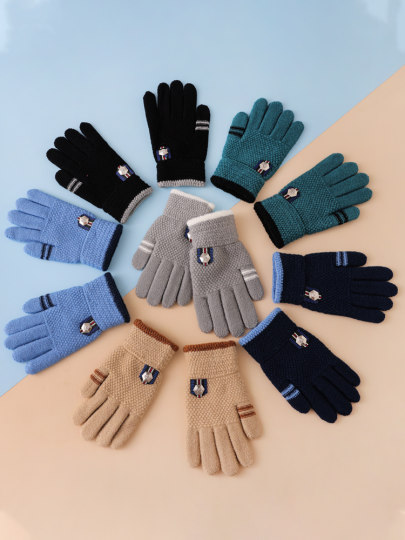 Children's gloves boy's winter cycling warm student's split-finger woolen plus velvet thickened cold-proof full-finger anti-freeze boy