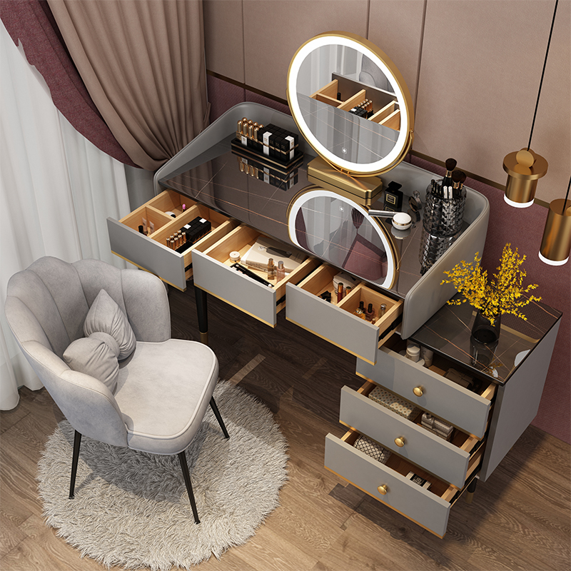 Makeup Desk Bedroom Modern Minima Small Household Type Tennis Red Ins Wind Makeup Table Containing Cabinet Integrated Light Lavish Rockboard Woman