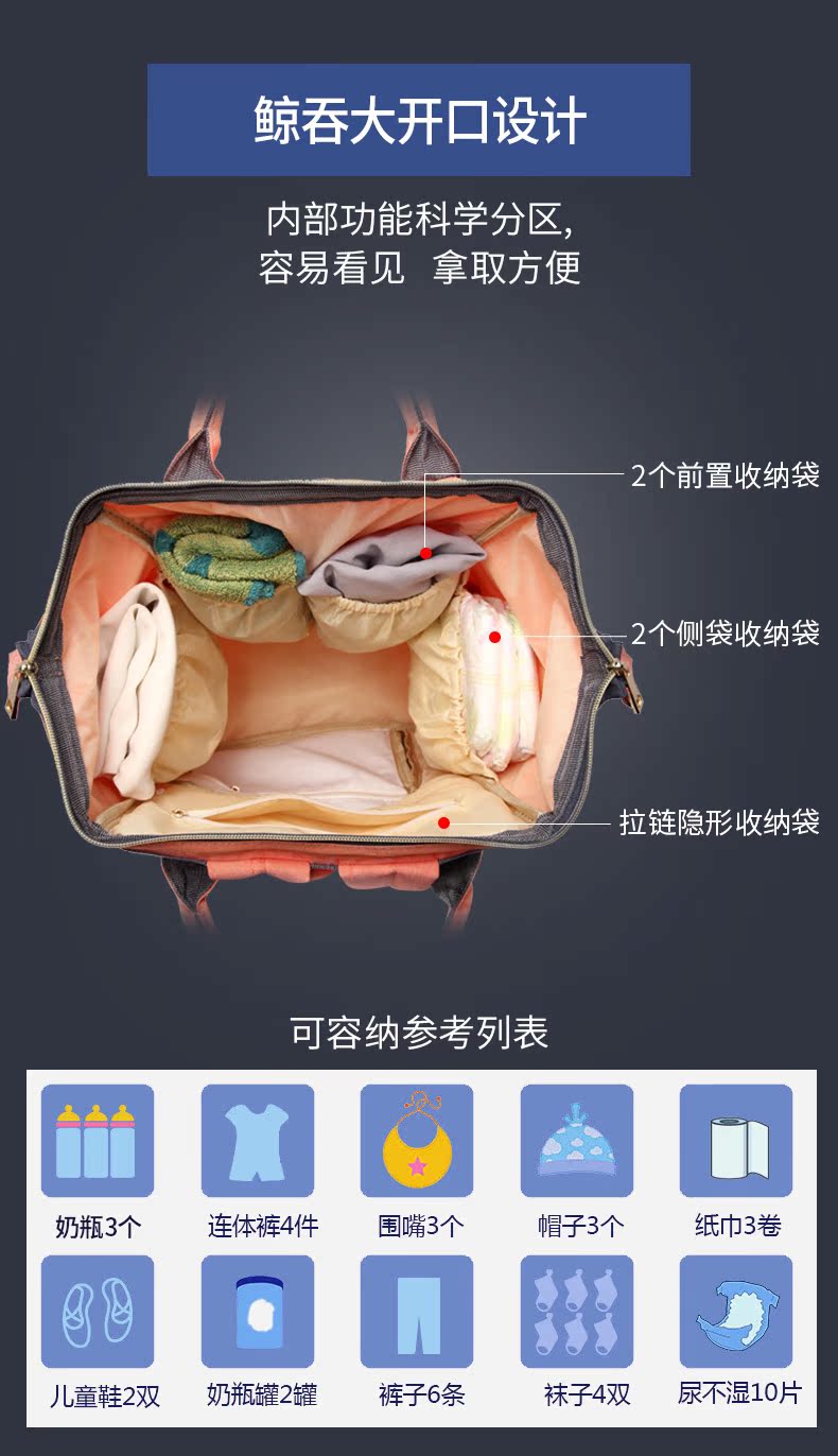 Langsha Mẹ đeo vai mẹ đa năng công suất lớn cho mẹ và con ra túi xách thời trang cho bé mang bầu túi xách thời trang balo bỉm sữa