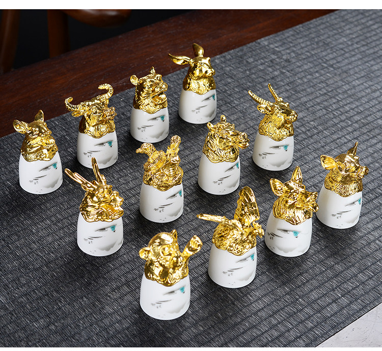 Ликер Cup 网红陶瓷十二生肖酒具家用白酒杯中式12只小酒杯子分酒器送礼套装