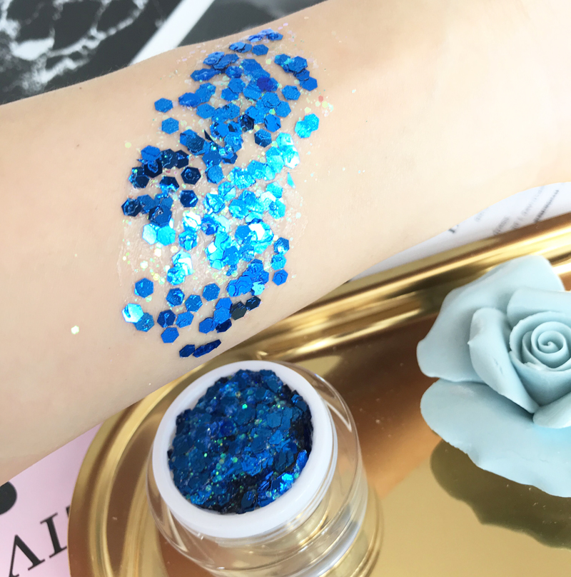 Elves bụi ánh sáng cao lục giác sequin gel kem mặt cơ thể flash trang điểm chương trình nàng tiên cá quy mô sân khấu ảnh phấn bắt sáng