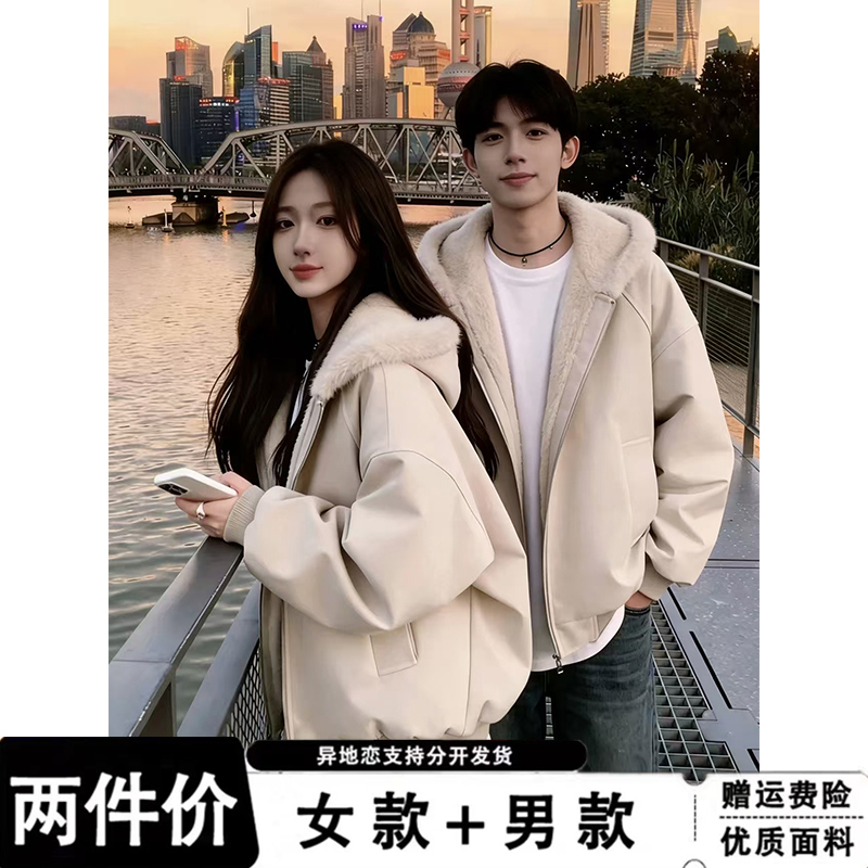 American High Street Style Couple's Lamb Wool Padded Cotton Coat, Thickened Winter 2026 New Hooded Cotton Jacket