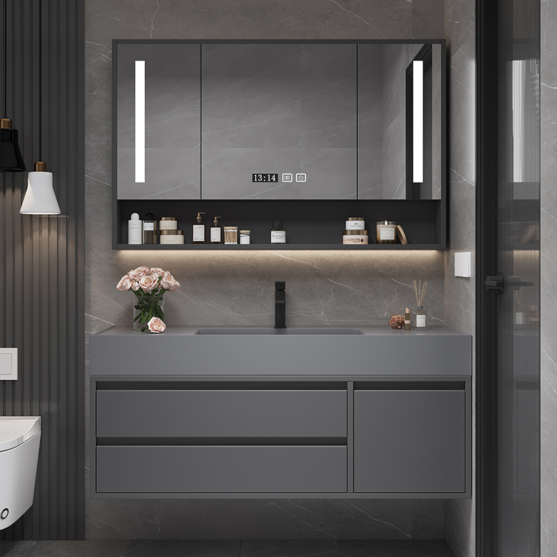 Bathroom Cabinet Set Modern Smart Light Luxury Bathroom Vanity Sink Washbasin Wall-Mounted Mirror Cabinet Set Bathroom Cabinet Set Modern Smart Light Luxury Bathroom Vanity Sink Washbasin Wall-Mounted Mirror Cabinet Set