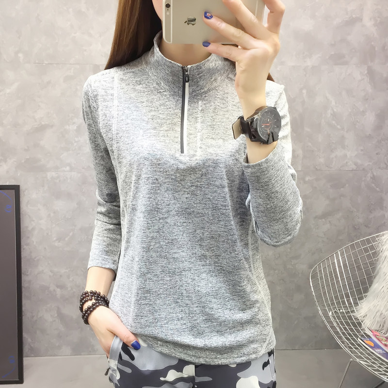 Summer new outdoor long-sleeved quick-drying clothes women's stand-up collar elastic mountaineering clothes Breathable perspiration sports quick-drying clothes T-shirt