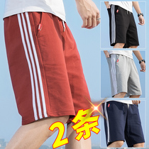 Summer cotton casual shorts mens sports five-point pants loose trend all-match students wear 5-point pants outside