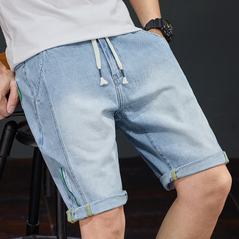 quần short denim nam mùa hè bên ngoài mỏng mặc giản dị năm điểm quần chàng trai thẳng quần thẳng của nam giới mùa hè quần ngựa triều.