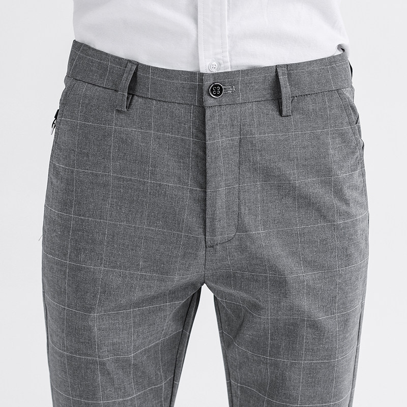 Men's pants summer thin plaid nine-point trousers Korean version of the trend straight tube slim fit autumn casual suit spring and autumn
