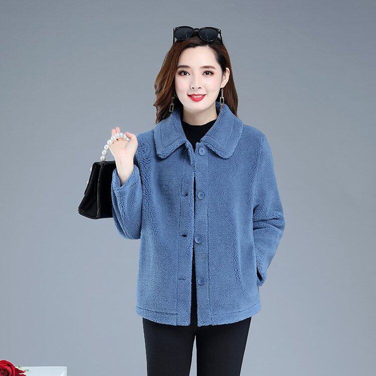 Mother's autumn and winter imitation mink velvet jacket middle-aged women's grain velvet cardigan clothes middle-aged and elderly women's warm jacket