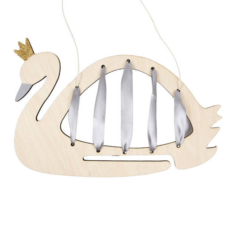 Forcina per gioielli in legno di cigno con corda ad anello per riporre decorazioni da appendere alla parete della camera dei bambini_voghion.com