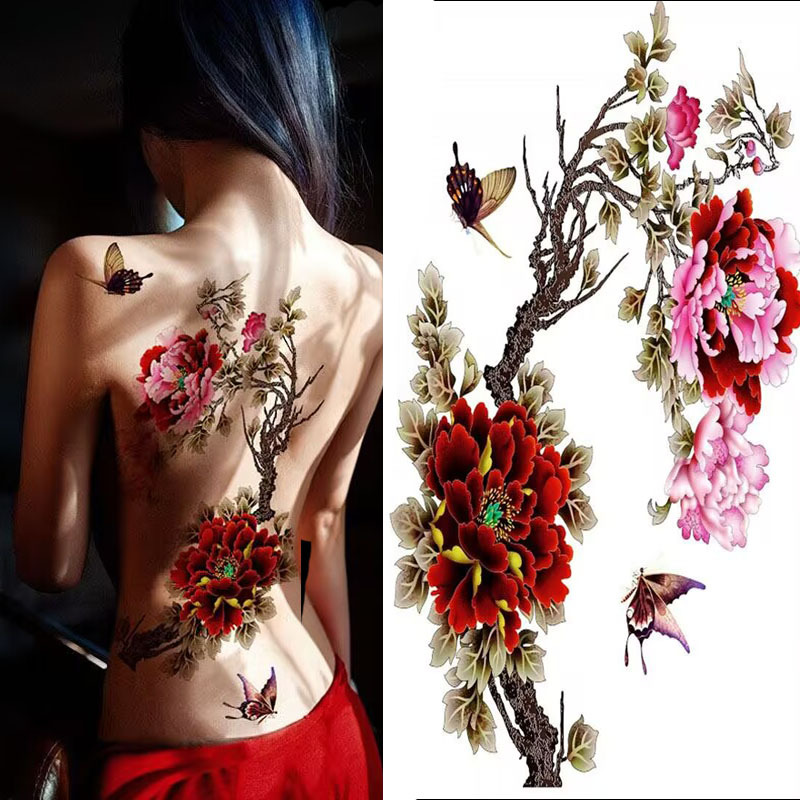 Tattoo Influencer Super Large Rose Tattoo Sticker Waterproof Long-Lasting Sexy Full Back Peony Flower Scar Cover Sticker for Women