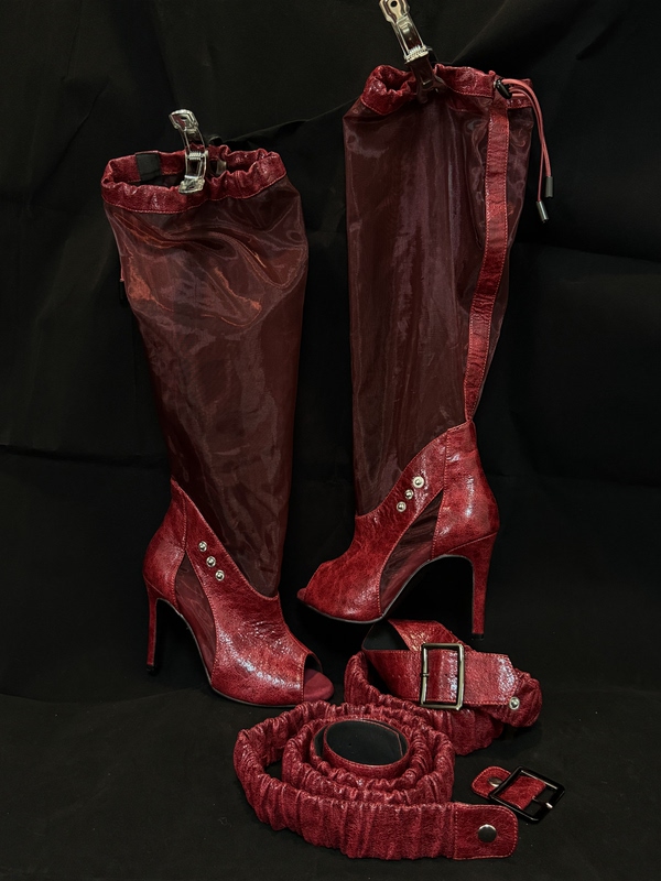 Issooa "Longtime" Original Design Red Polished Calf Boots Professional High-Heeled Long Boots