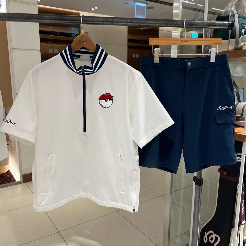 26 New Korean Golf Clothing for Men, Spring and Summer Fashion Versatile Stand-Collar Short-Sleeve Top and Versatile Shorts Set