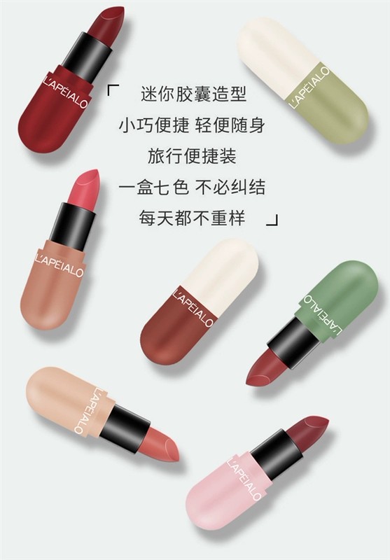 Hộp quà tặng INS Super Fire Capsule Lipstick 7 cái Bộ Son môi Dưỡng ẩm Lâu dài Dưỡng ẩm Bộ dễ thương - Son môi