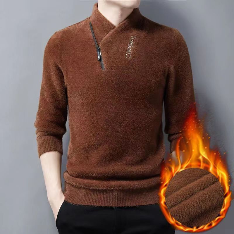 Double-Sided Faux Mink Sweater for Men, Winter Fleece-Lined, Thickened, Warm Top, Middle-Aged, Loose, Large Size, Knitted Base Shirt Double-Sided Faux Mink Sweater for Men, Winter Fleece-Lined, Thickened, Warm Top, Middle-Aged, Loose, Large Size, Knitted Base Shirt
