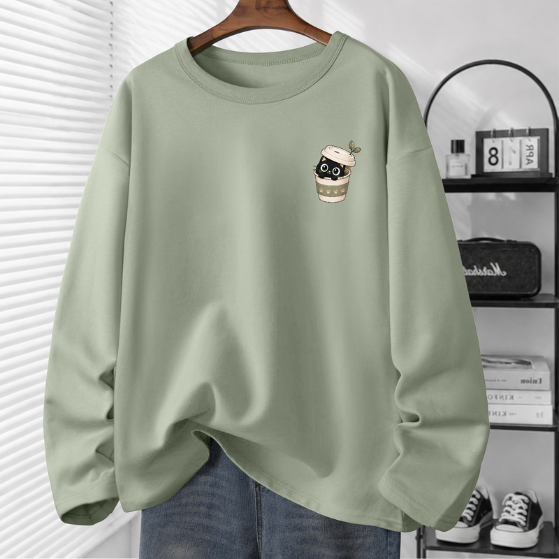 Early Autumn Thin Men's Clothing 2026 New Autumn Pure Cotton Long-Sleeved T-Shirt for Men, Loose and Versatile, Suitable as an Inner Layer or Base Shirt for Autumn