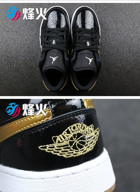 Bonfire Sports AIR JORDAN 1 Low AJ1 Joe 1 Black Gold Patent Leather Basketball Shoes 554723-032