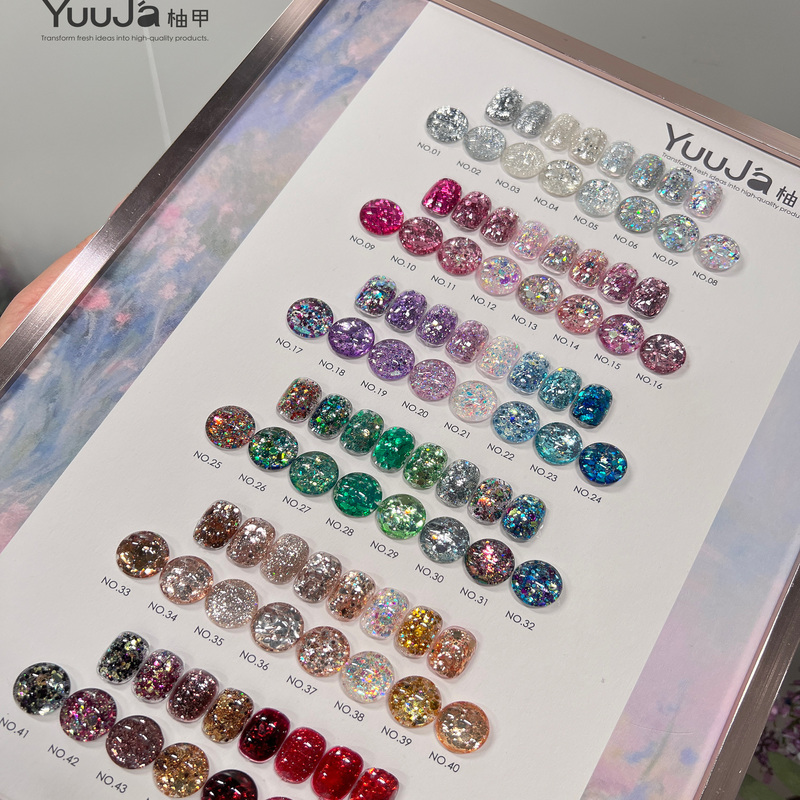 Yuuja 48-Color Iridescent Large Glitter Super Shiny 2025 New Nail Polish Gel for Nail Salons to Open New Stores