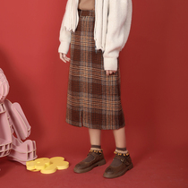 Small onion good Cut Original homemade high waist side zipper plaid woolen medium and long skirt