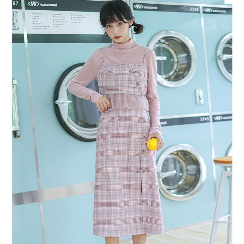 Xiao Cong Liang Tai original sweet girl suit suspenders national style outside with mesh top skirt two-piece female