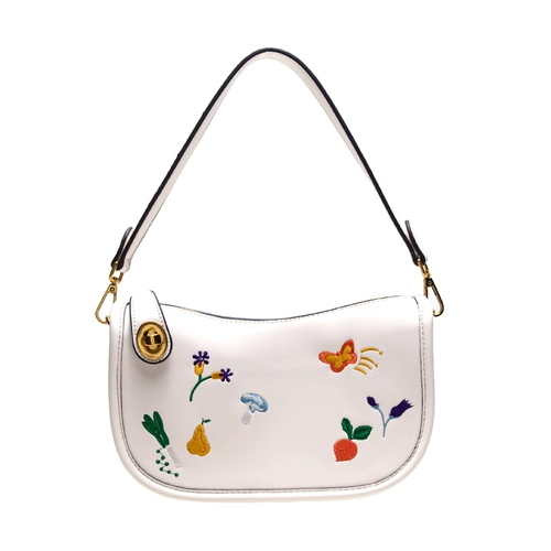 Летний замок, свежая небольшая сумка, ретро ремешок для сумки, сумка подмышку, в цветочек, с вышивкой