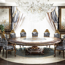 French solid wood luxury restaurant furniture neoclassical art inlaid coral mosaic round table 10-seat dining table