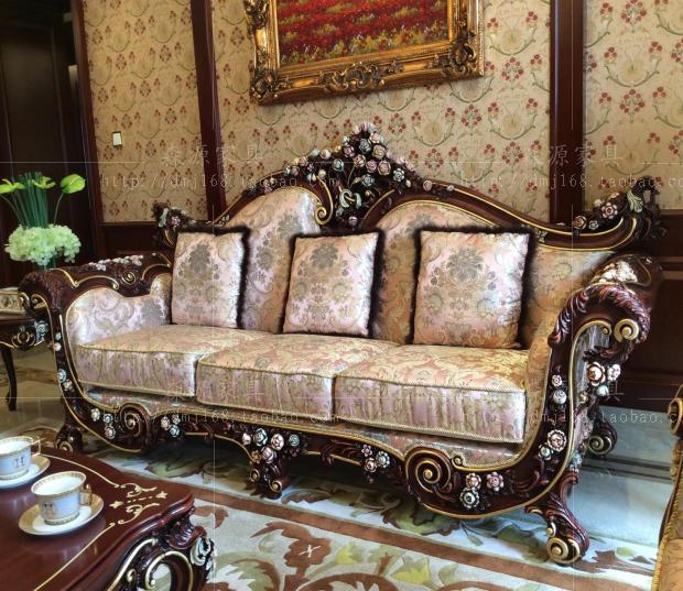 European French sofa French all-solid wooden carving rose sofa combination export sofa new sofa fashion sofa