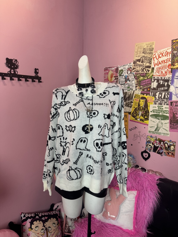 Factory Surplus Subculture Gothic Punk Cute Style Skull Loose Oversized Sweater Autumn and Winter Warm Knitwear Factory Surplus Subculture Gothic Punk Cute Style Skull Loose Oversized Sweater Autumn and Winter Warm Knitwear