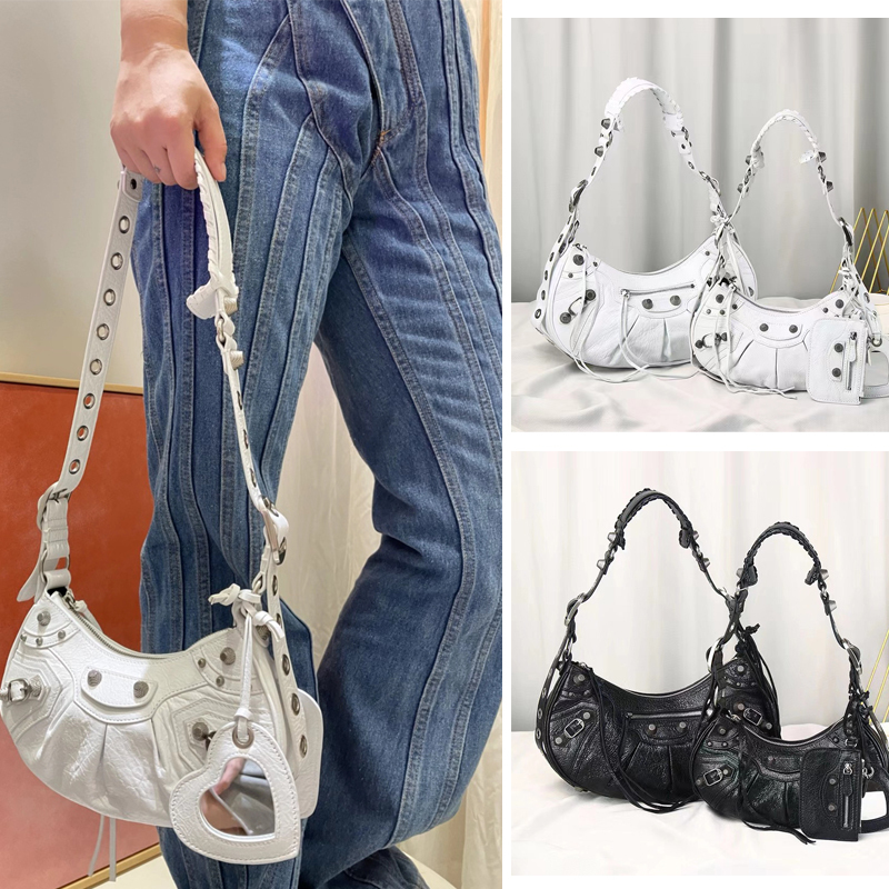 High-End Version B Brand Lecagole Genuine Leather Women's Bag with Crocodile Pattern, Three-In-One Mini Denim Crescent Moon Underarm Biker Bag