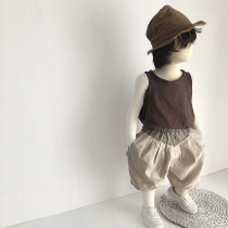 Childrens summer pants mens and womens thin loose five-point linen foreign-style fat Harlan bloomers Korean childrens clothing Mori