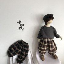 Round roll pants type 2020 new spring and summer plaid pants cotton linen boys and girls foreign style retro personality tide treasure fat