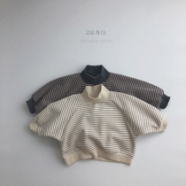 Version type knock praise ~ 2020 new stripes sweater fleece thick male and female version Korean childrens clothing literary style loose