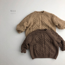 Roaring beautiful day variegated color ~ 20 new childrens sweater Korean version of knitted solid color literary style personality