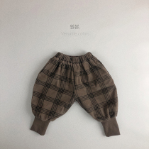 Temperament Fried Street ~ Childrens New Winter Mens and Women Corduroy Plaid Boots Pants Korea Joker Plus Velvet