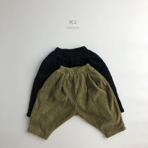 Strong push bi into ~ Korean version of 20 tide children Winter female strip corduroy radish pants boy female Treasure Plus velvet big pp ha