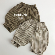 Extremely comfortable~cool and drape~Korean version of anti-mosquito pants Japanese style spring and summer childrens striped foreign style mens and womens pure cotton loose