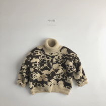 Feeling 20 new children Korean version of color color pattern pullover sweater thickened warm Boys and Girls High collar knitting tide