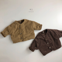 Literary retro thick strips ~ winter New 20 Korean childrens thick coat boys and girls velvet tide treasure clothing cotton jacket short