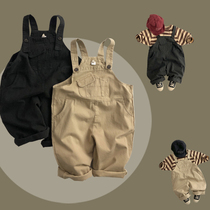 Heavy~Retro workwear~Korean version of spring and autumn childrens overalls pure cotton fashionable men and women loose wide legs with body