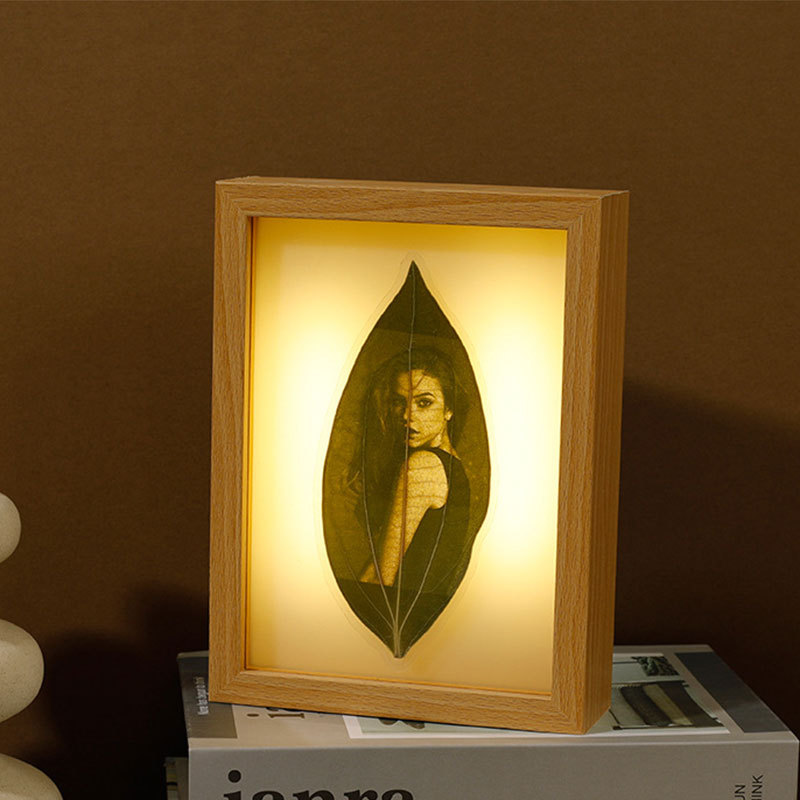 Leaf Carving Photo Hollow DIY Photo Frame Light Painting Night Light Empty Frame Led Glowing with Portrait Photo Plant