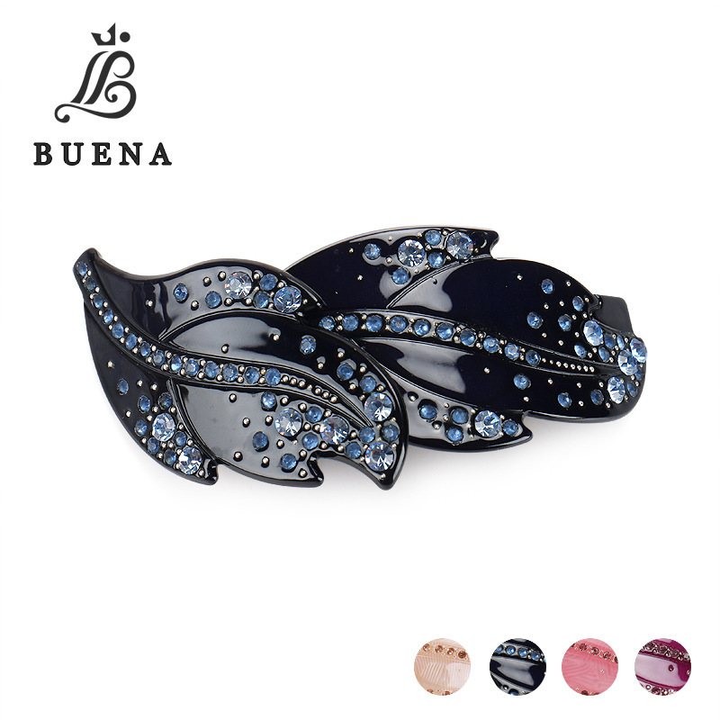 New Acrylic Rhinestone Leaf-Shaped Hair Clip, Horizontal Clip, European and American Style Hairpin, Spring Clip Hair Accessory