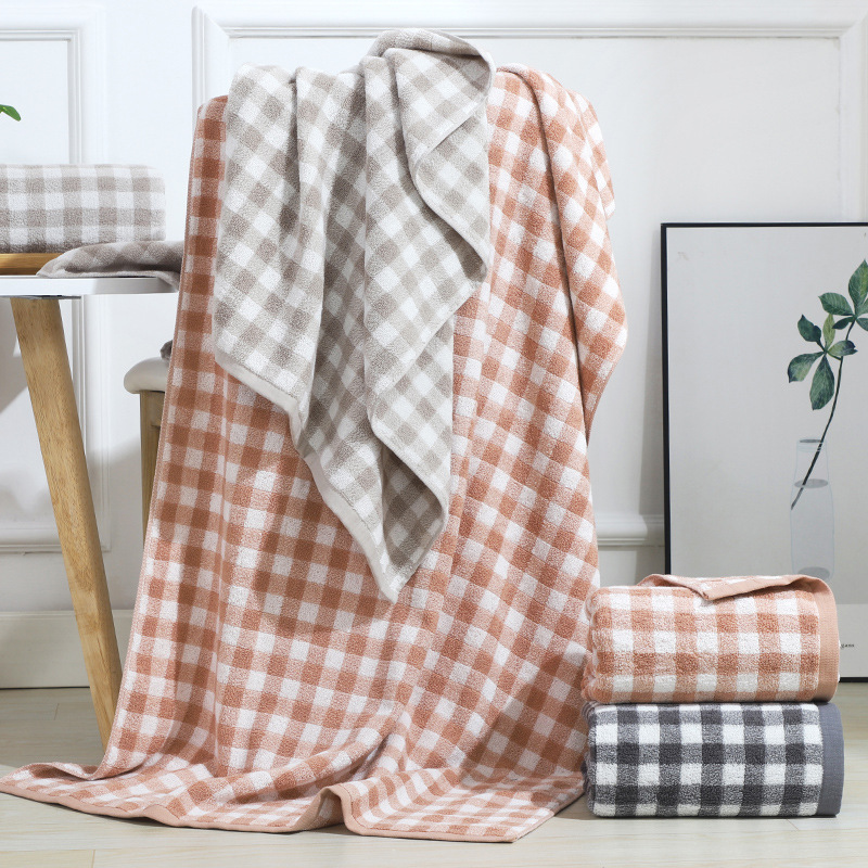 Gaoyang Pure Cotton Simple Plaid Bath Towel Couple Style All-Cotton High-End Household Absorbent Large Adult Bath Wrap Gaoyang Pure Cotton Simple Plaid Bath Towel Couple Style All-Cotton High-End Household Absorbent Large Adult Bath Wrap