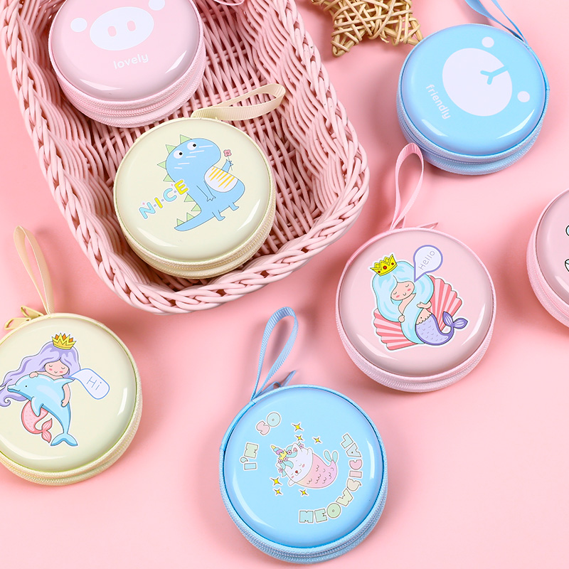 Cute mini coin purse female coin cartoon earphone bag Portable small gift round simple storage box