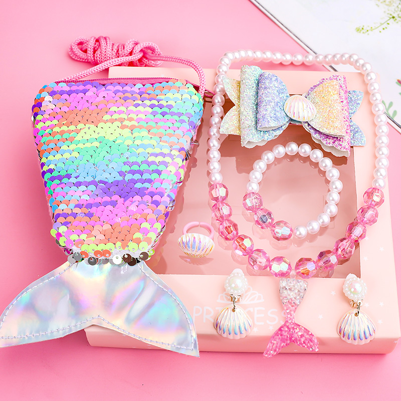 Qing Rang children's small ring set little girl princess bracelet necklace jewelry girls baby accessories toy