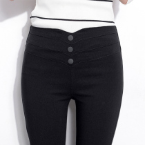 South Korea 2021 new spring and autumn high waist slim outside wear leggings womens tight pants breasted small feet pants