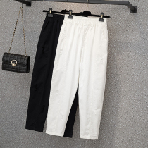 South Korea Summer Big Code Women Pants Tightness Waist Casual Pants Slim stretch pure cotton Broken Hole 90% Casual Turnip Pants Woman