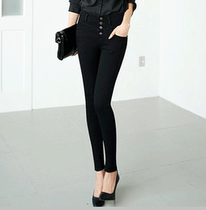 Korea Spring and Autumn High-waisted Black Jeans Women Slim Foot Pants Breasted Elastic Pencil Pants Skinny Pants
