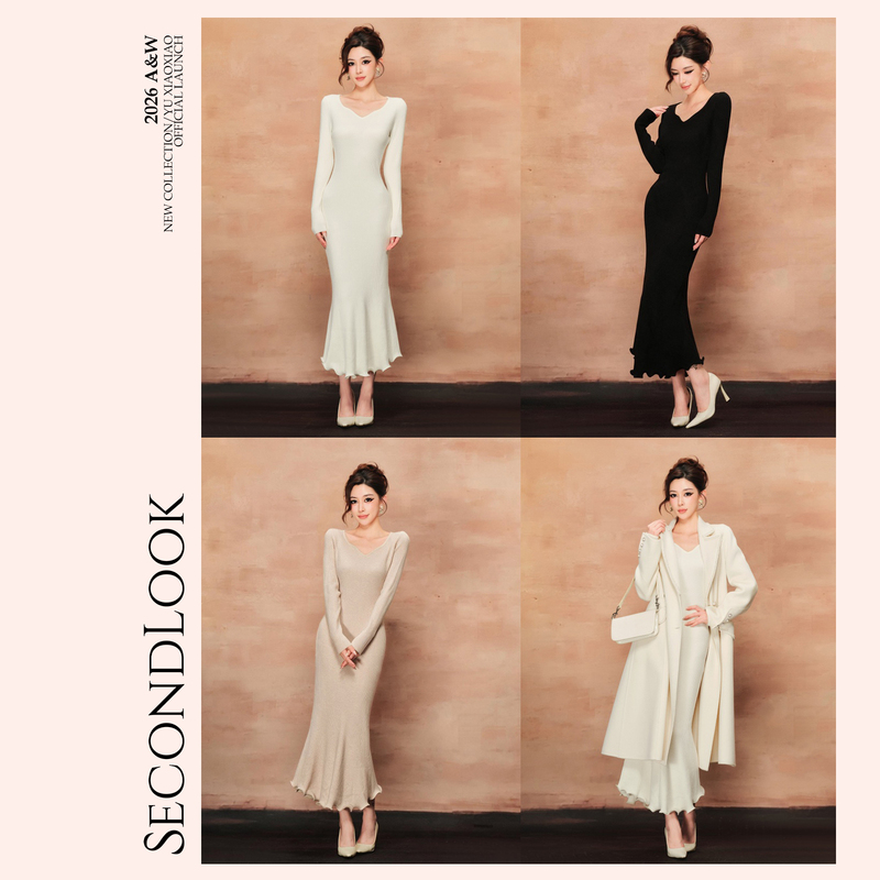 Yu Xiaoxiao【Urban Dance】Modal Blended Yarn Soft Small V-Neck Stretchy Fishtail Dress