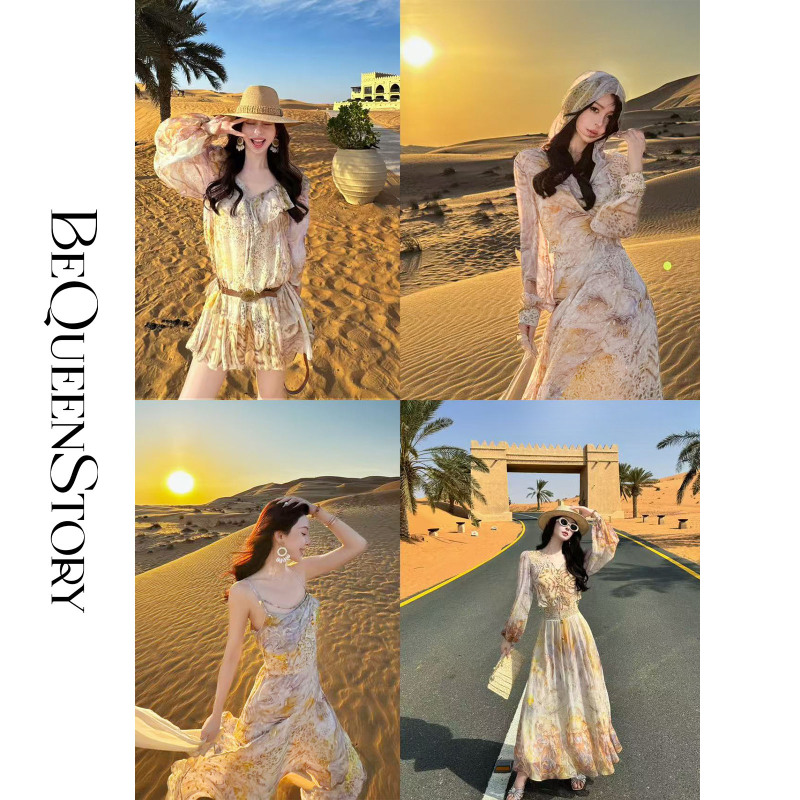 Yu Xiaoxiao【Wild Dubai】2026 Early Spring New Collection Gold and Silver Silk Leopard Print Dress & Cardigan