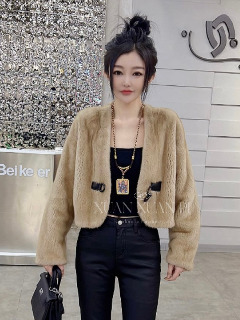 2023 Winter New Fashion style Minke Leather Jacket Woman Short Fur Leather Grass Fur Integrated Velvet Velvet Fur-Taobao