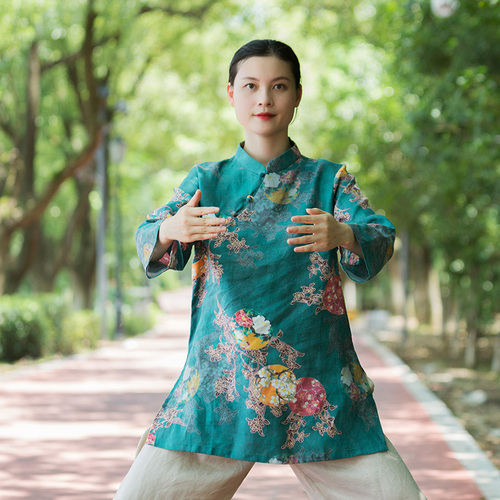 Tai chi clothing chinese kung fu uniforms Improved cotton hemp Tai Chi Clothing dress new elegant printed linen Tai Chi Clothingquan training clothing Chinese style spring and Autumn